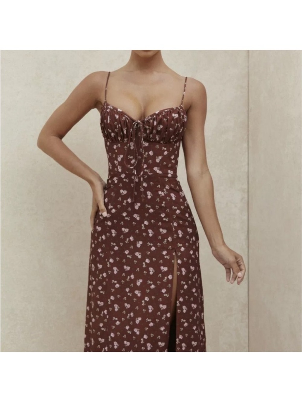 House of CB Burgundy Floral Maxi Dress with Side Slit - Picture 7 of 15